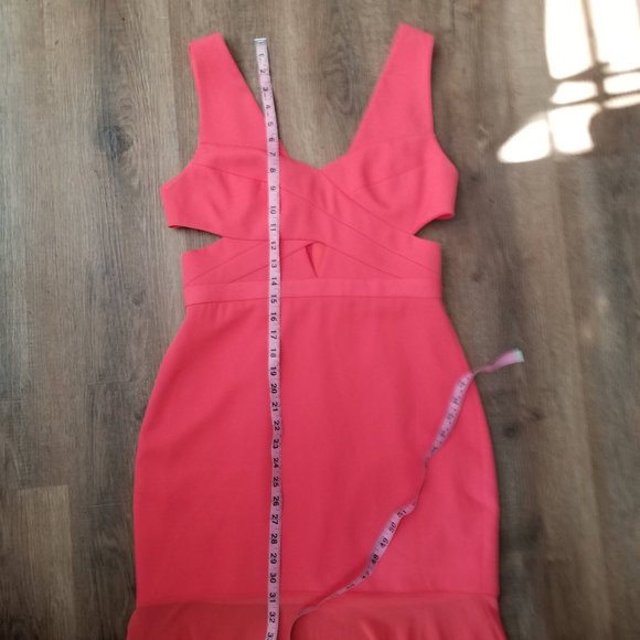 Sz 8 BCBGMaxAzria Joy Cutout Gown Dress in Ambrosia (Coral) with Chiffon Skirt - Picture 11 of 12